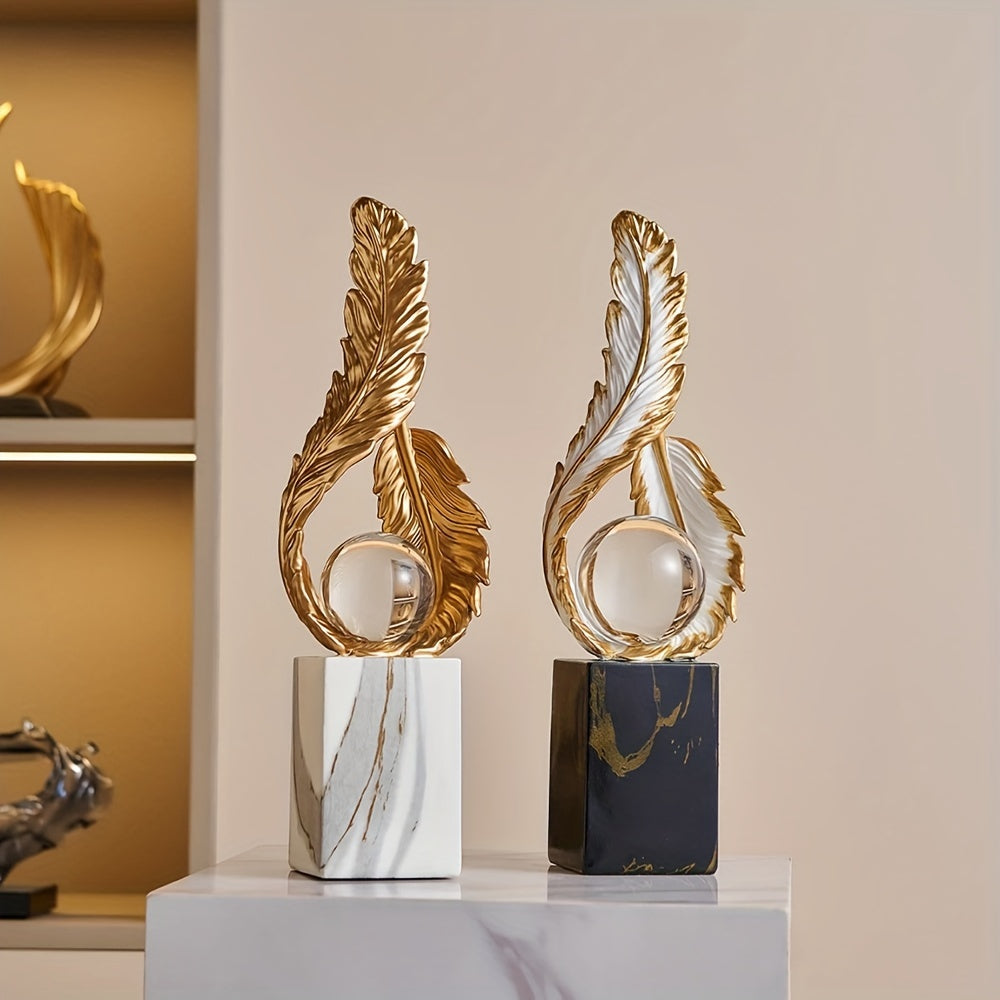 Luxe handcrafted Feather & Orb Sculpture