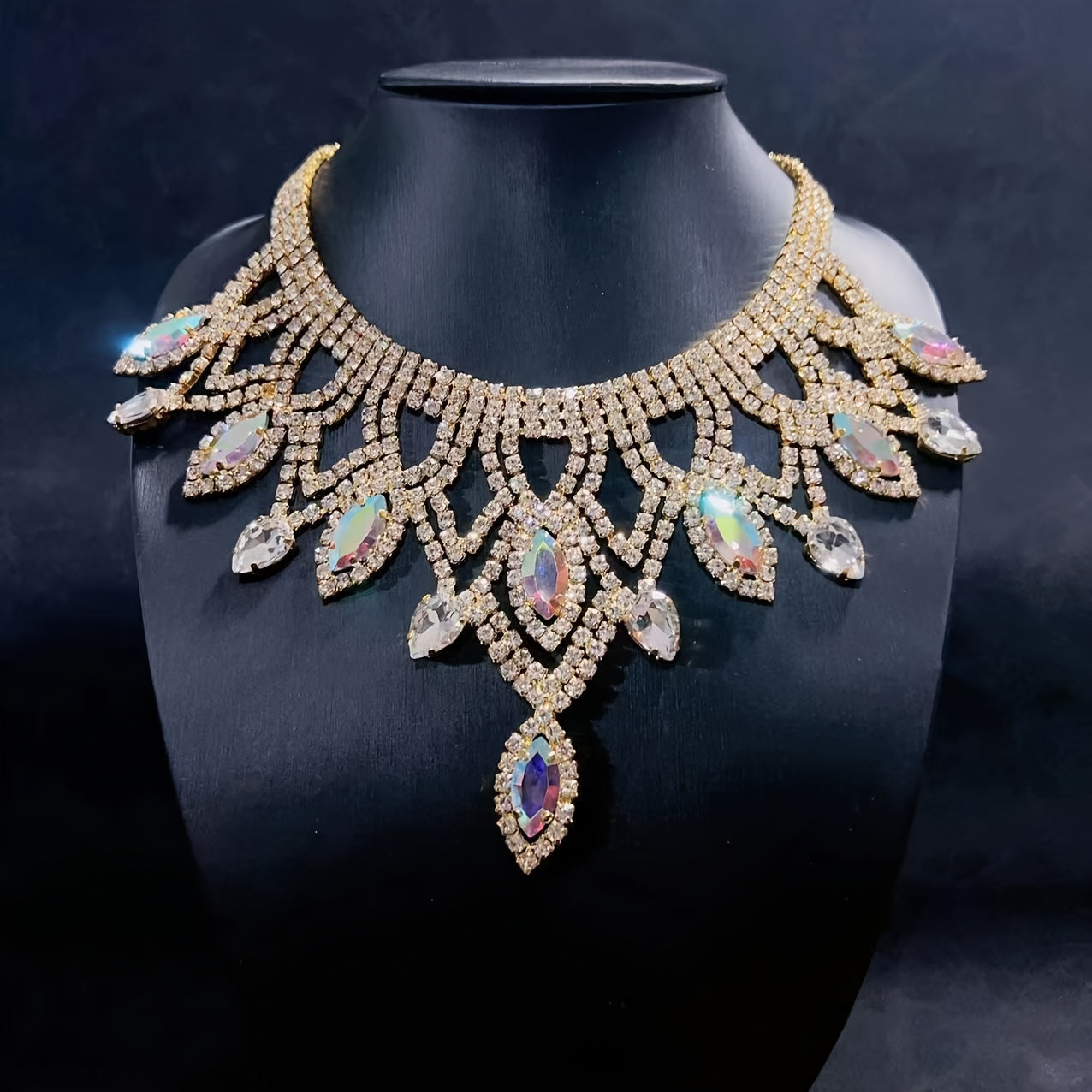 Vibrant Bohemian Crystal Rhinestone Necklace- Handcrafted Ethnic Charm Gold/Whitegold