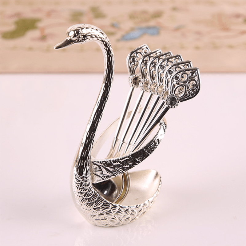 Luxury Stainless Steel Dinnerware Set Swan Base Stand Spoons