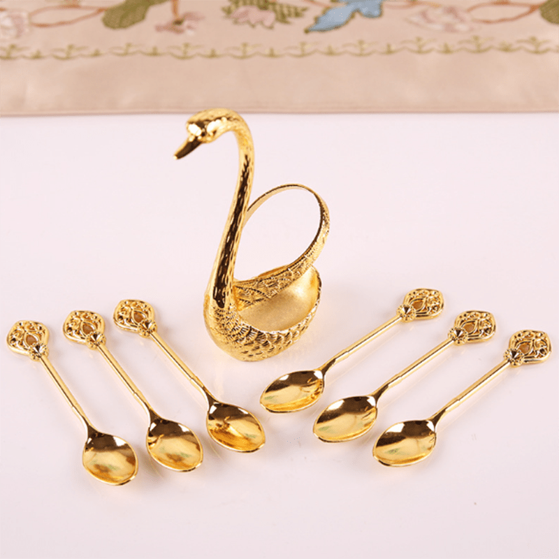 Luxury Stainless Steel Dinnerware Set Swan Base Stand Spoons