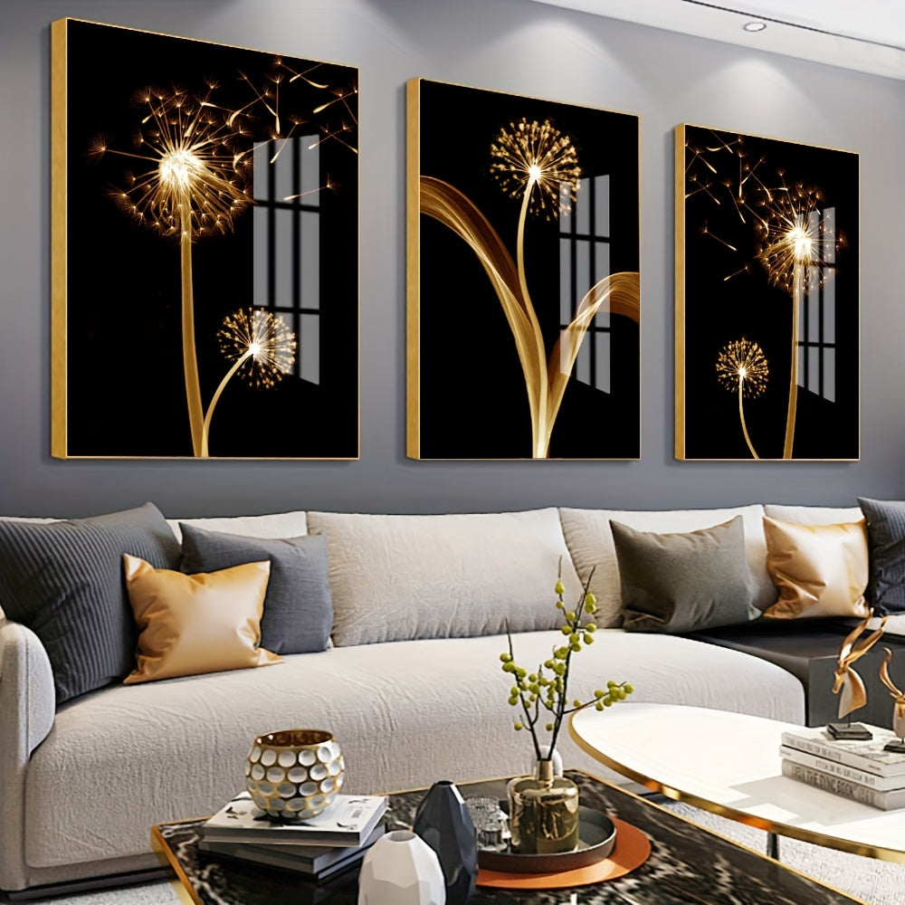 3pcs Golden Abstract Taraxacum Luxury Wall Art Canvas Painting