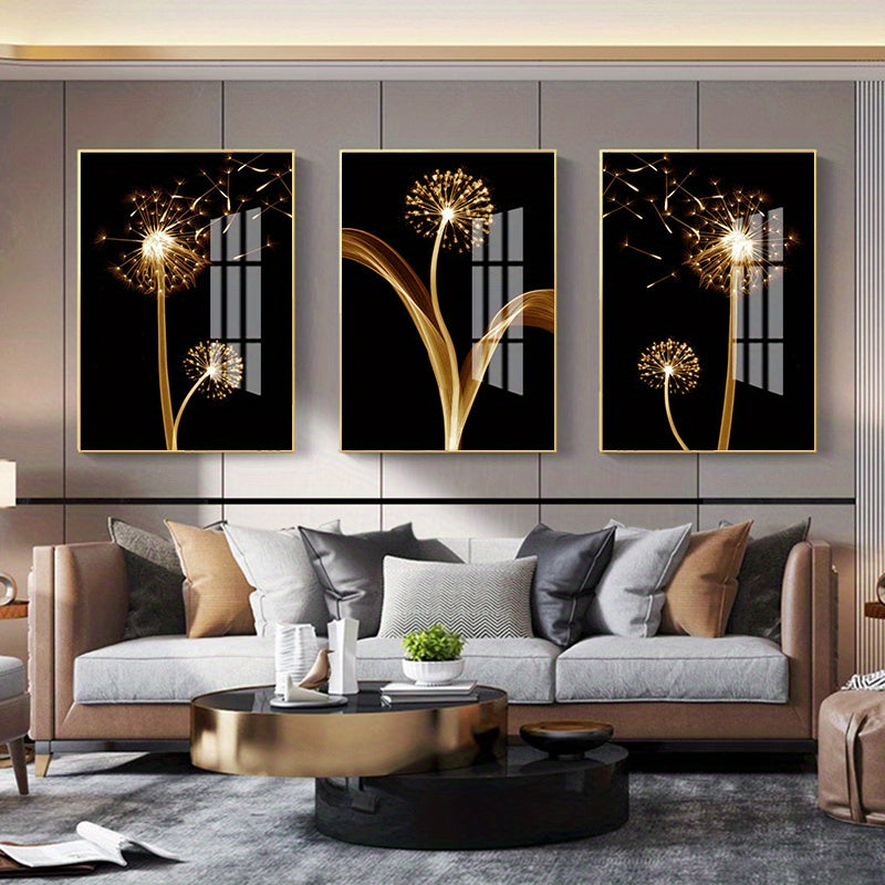 3pcs Golden Abstract Taraxacum Luxury Wall Art Canvas Painting