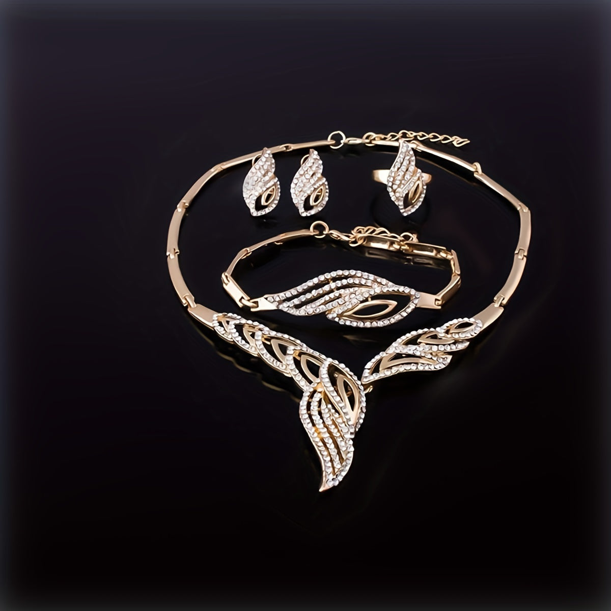 5pcs Earrings Necklace Bracelet Plus Ring Elegant Jewelry Set
