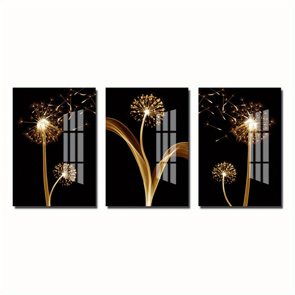 3pcs Golden Abstract Taraxacum Luxury Wall Art Canvas Painting
