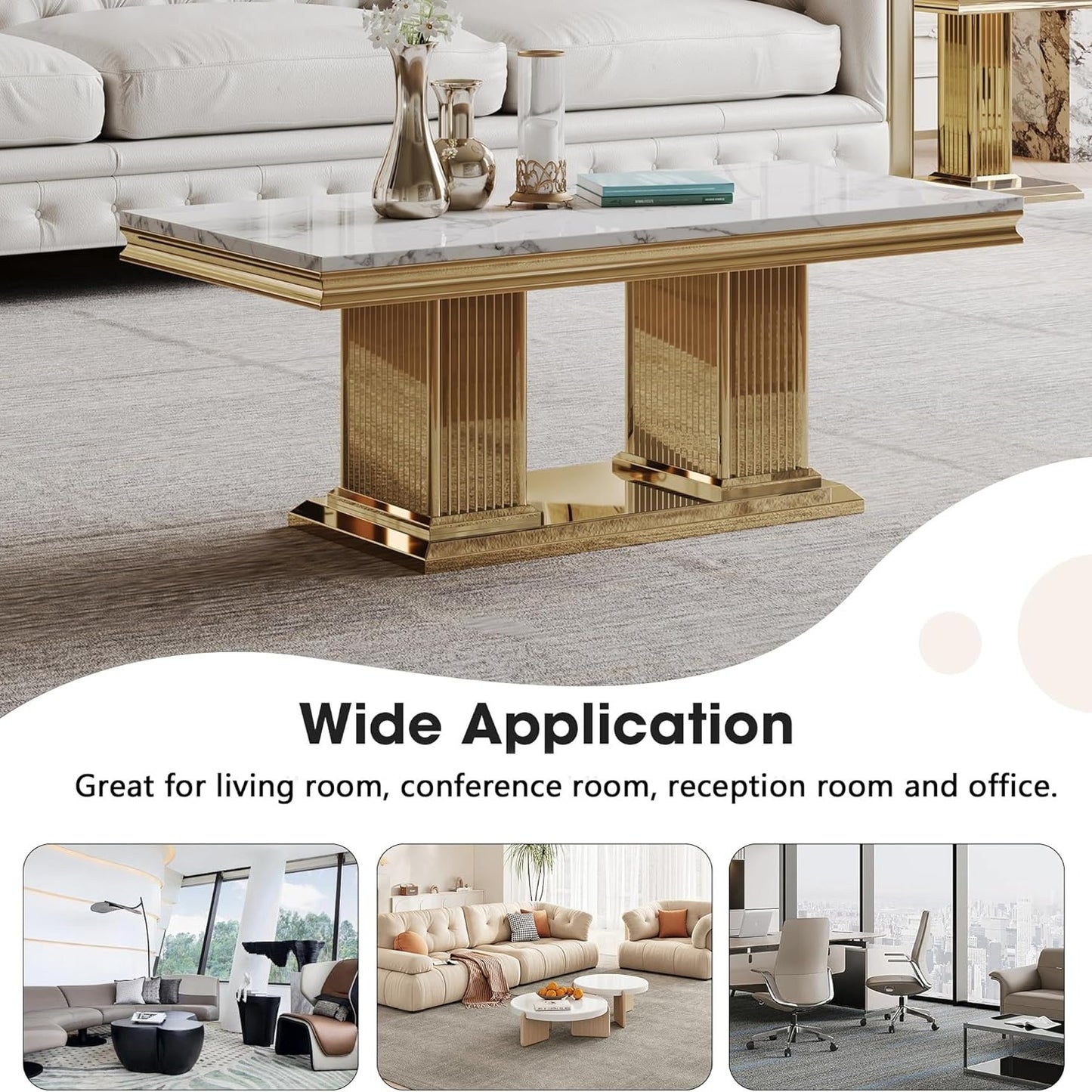 47'' Luxury Living Room Center Table with Marble Top. handcrafted high quality