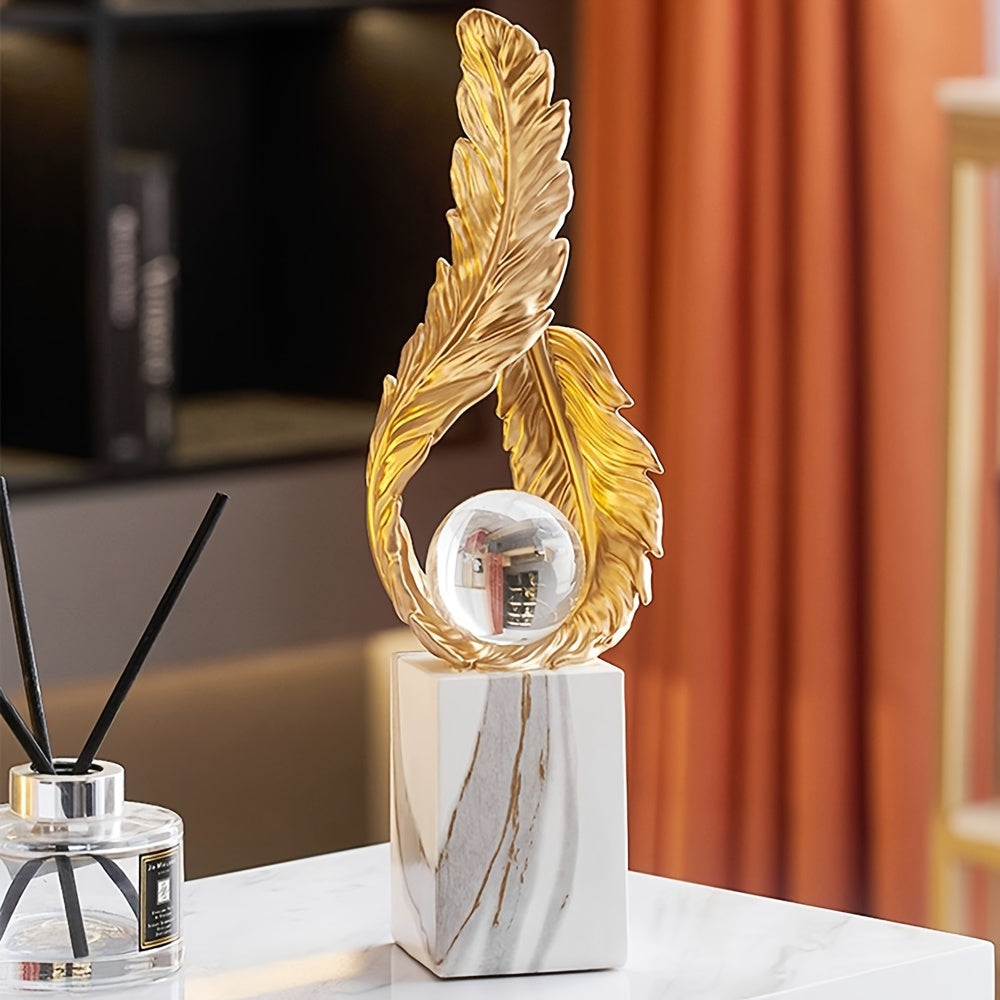 Luxe handcrafted Feather & Orb Sculpture