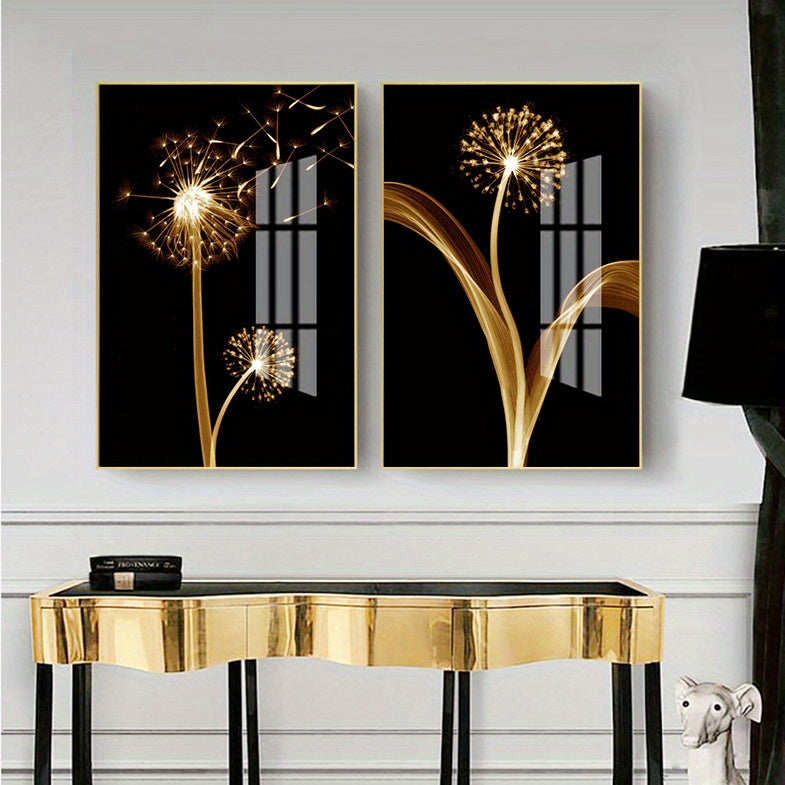 3pcs Golden Abstract Taraxacum Luxury Wall Art Canvas Painting
