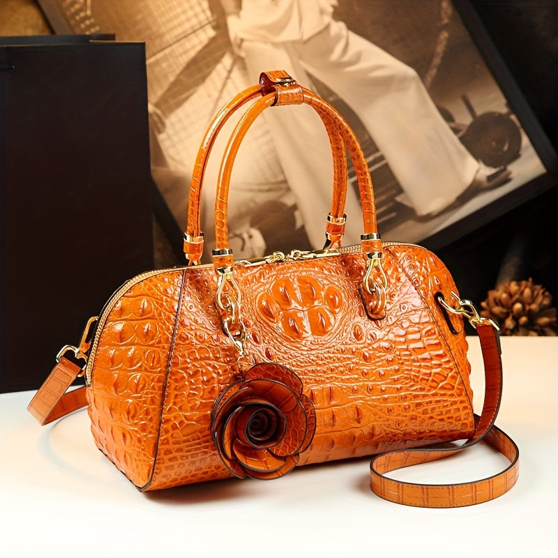 Luxury Top Handle Satchel, Crocodile leather Bag