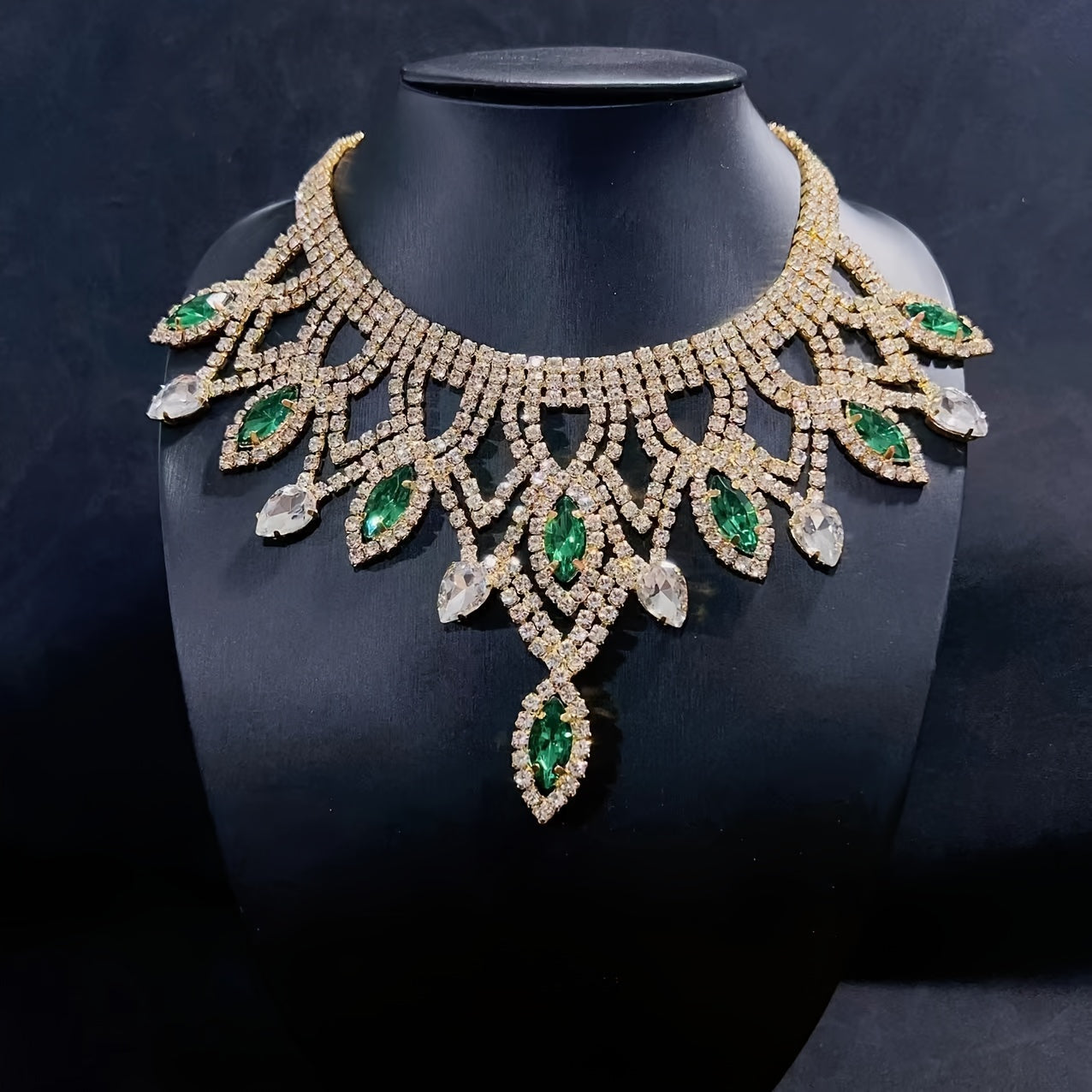 Vibrant Bohemian Crystal Rhinestone Necklace- Handcrafted Ethnic Charm Gold/Whitegold