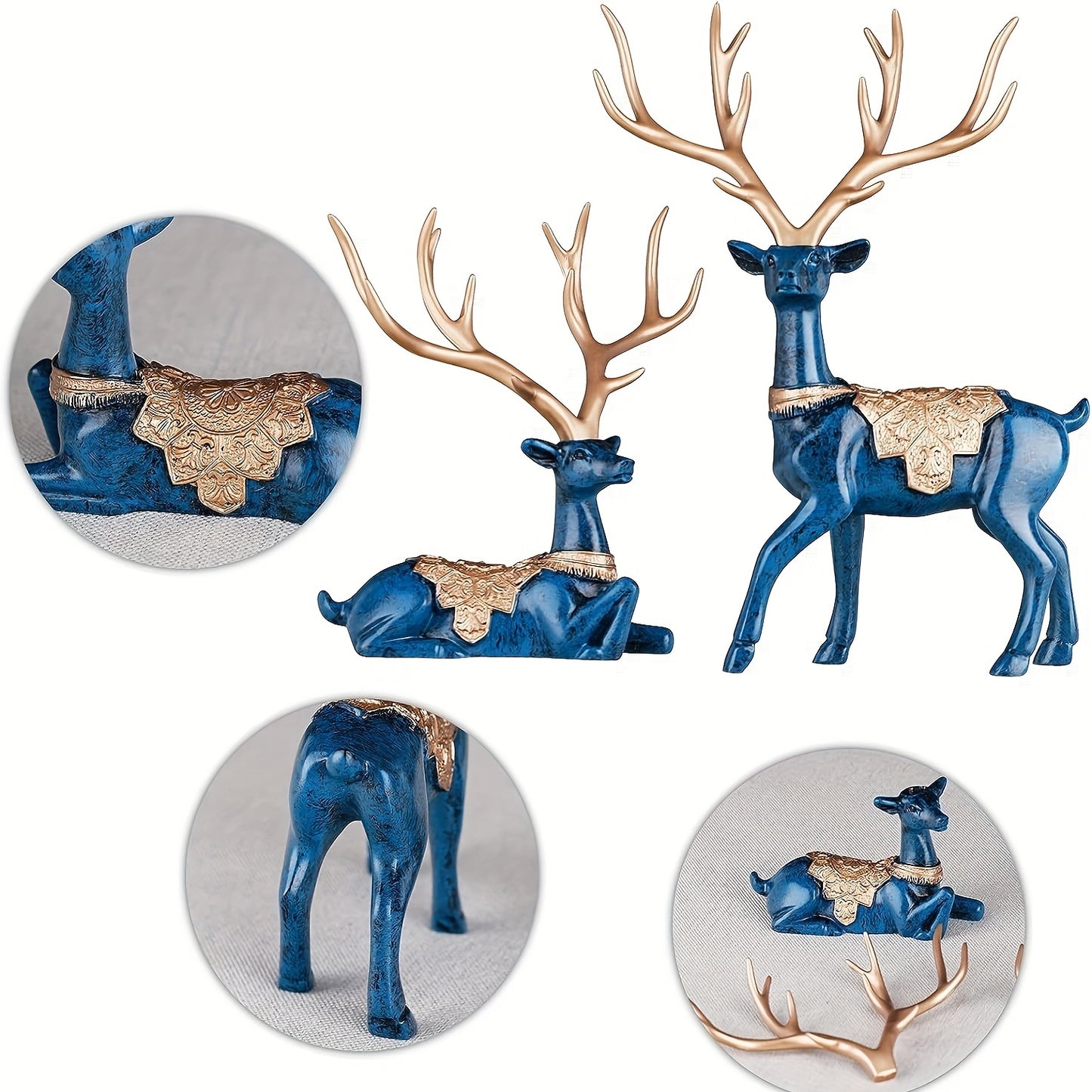 Majestic Blue Reindeer Figurines