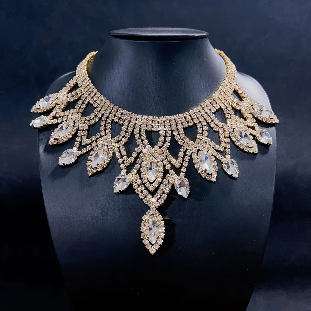 Vibrant Bohemian Crystal Rhinestone Necklace- Handcrafted Ethnic Charm Gold/Whitegold