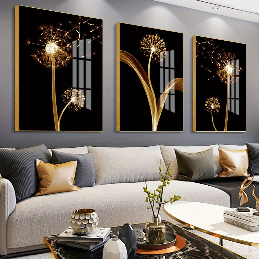 3pcs Golden Abstract Taraxacum Luxury Wall Art Canvas Painting