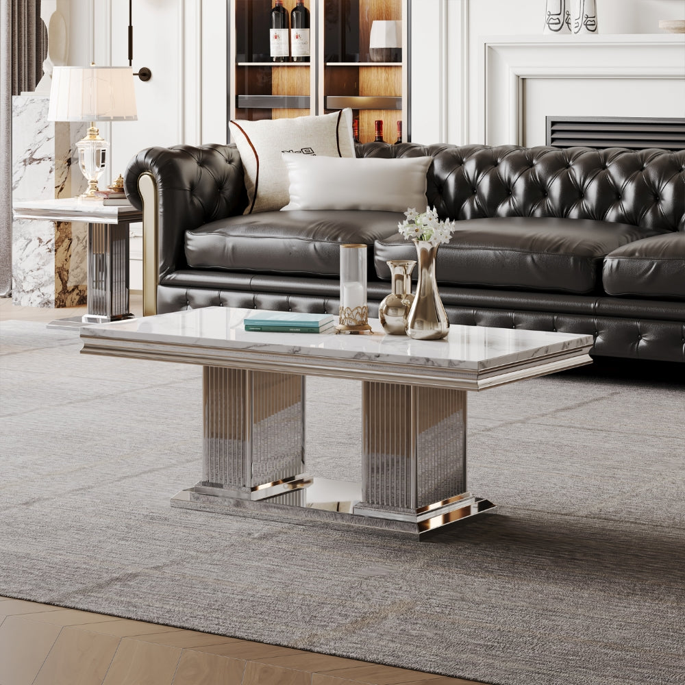 47'' Luxury Living Room Center Table with Marble Top. handcrafted high quality