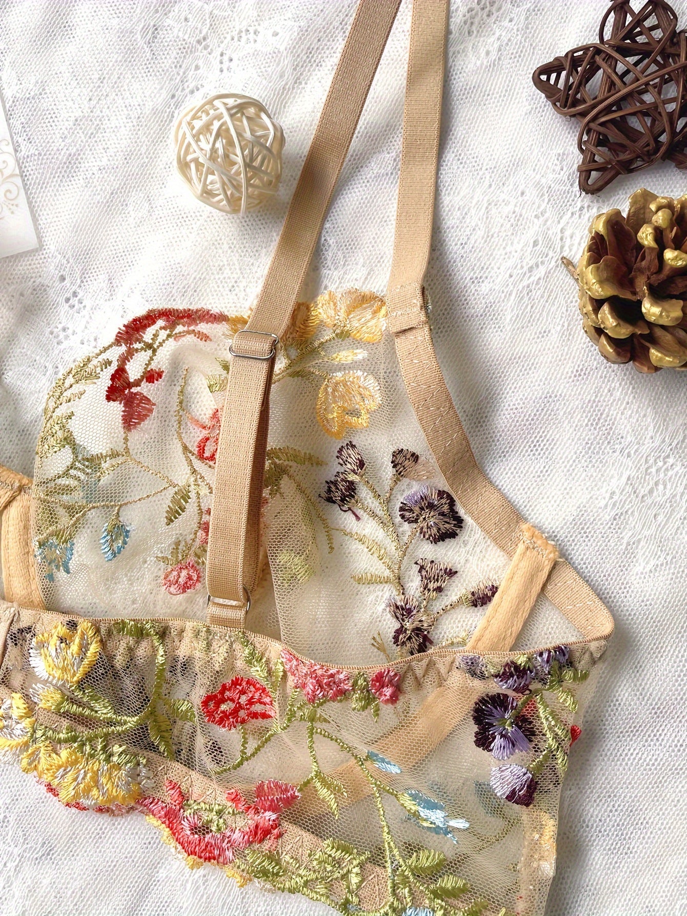 Romantic Luxury Floral Embroidery Lingerie Ensemble