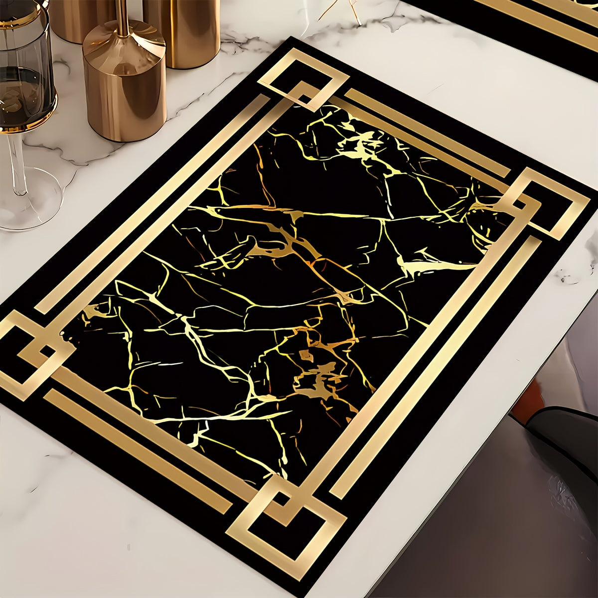 4pcs Luxe Black and Golden Marble Pattern Placemats