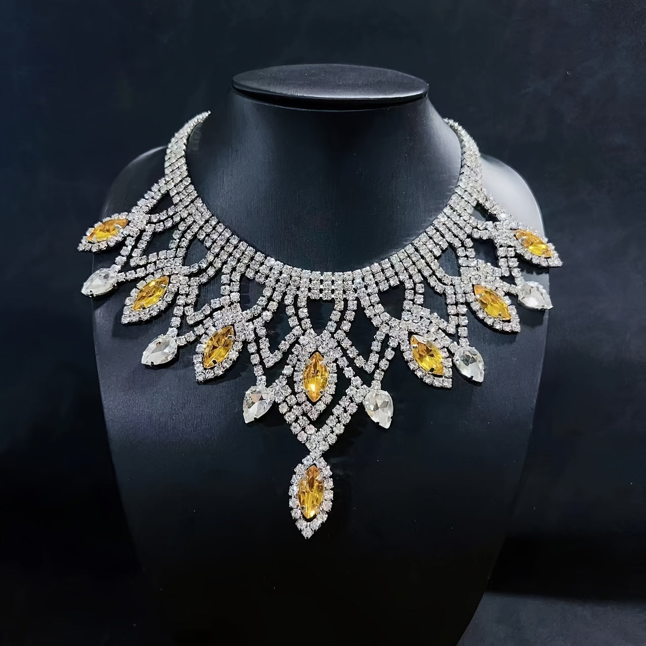 Vibrant Bohemian Crystal Rhinestone Necklace- Handcrafted Ethnic Charm Gold/Whitegold