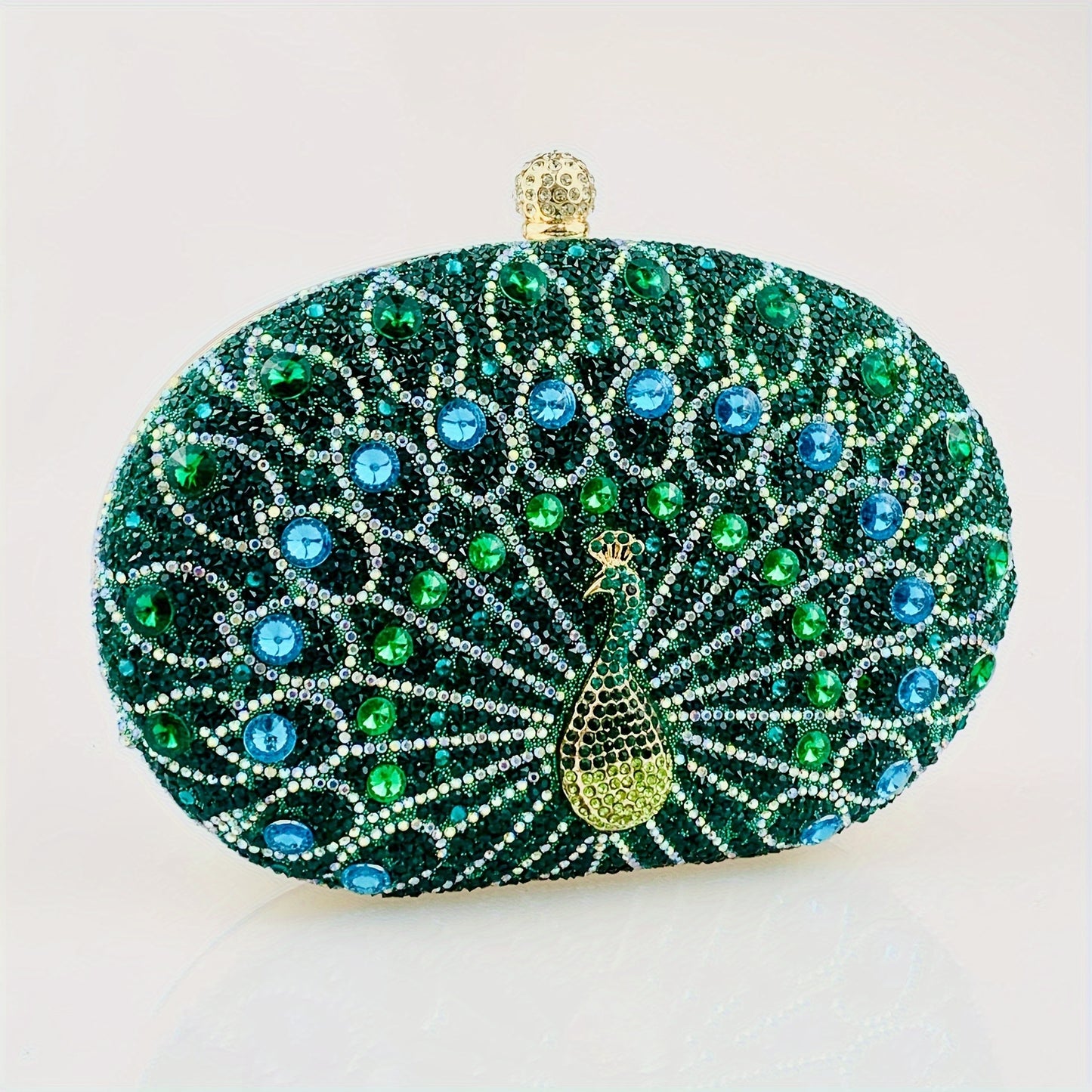 Peacock Rhinestone Clutch Purse -Handcrafted Luxury Beaded Evening Bag
