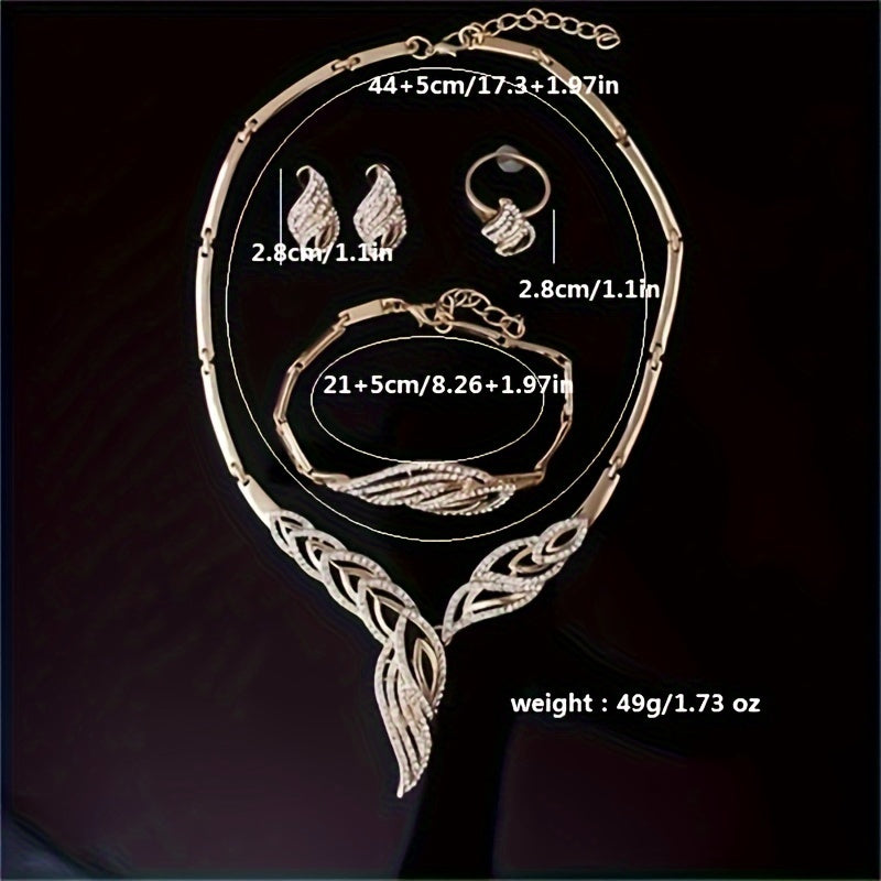 5pcs Earrings Necklace Bracelet Plus Ring Elegant Jewelry Set