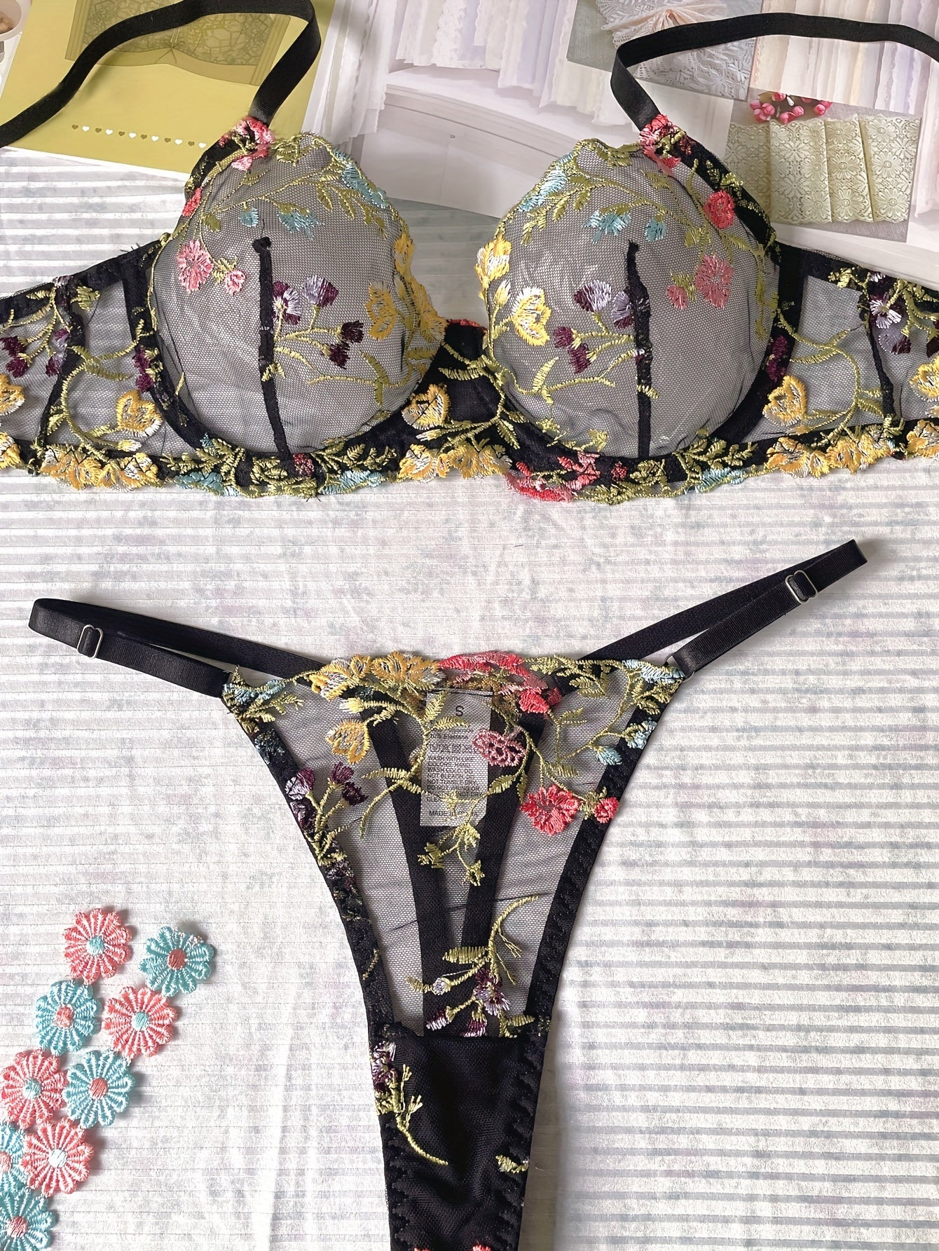 Romantic Luxury Floral Embroidery Lingerie Ensemble