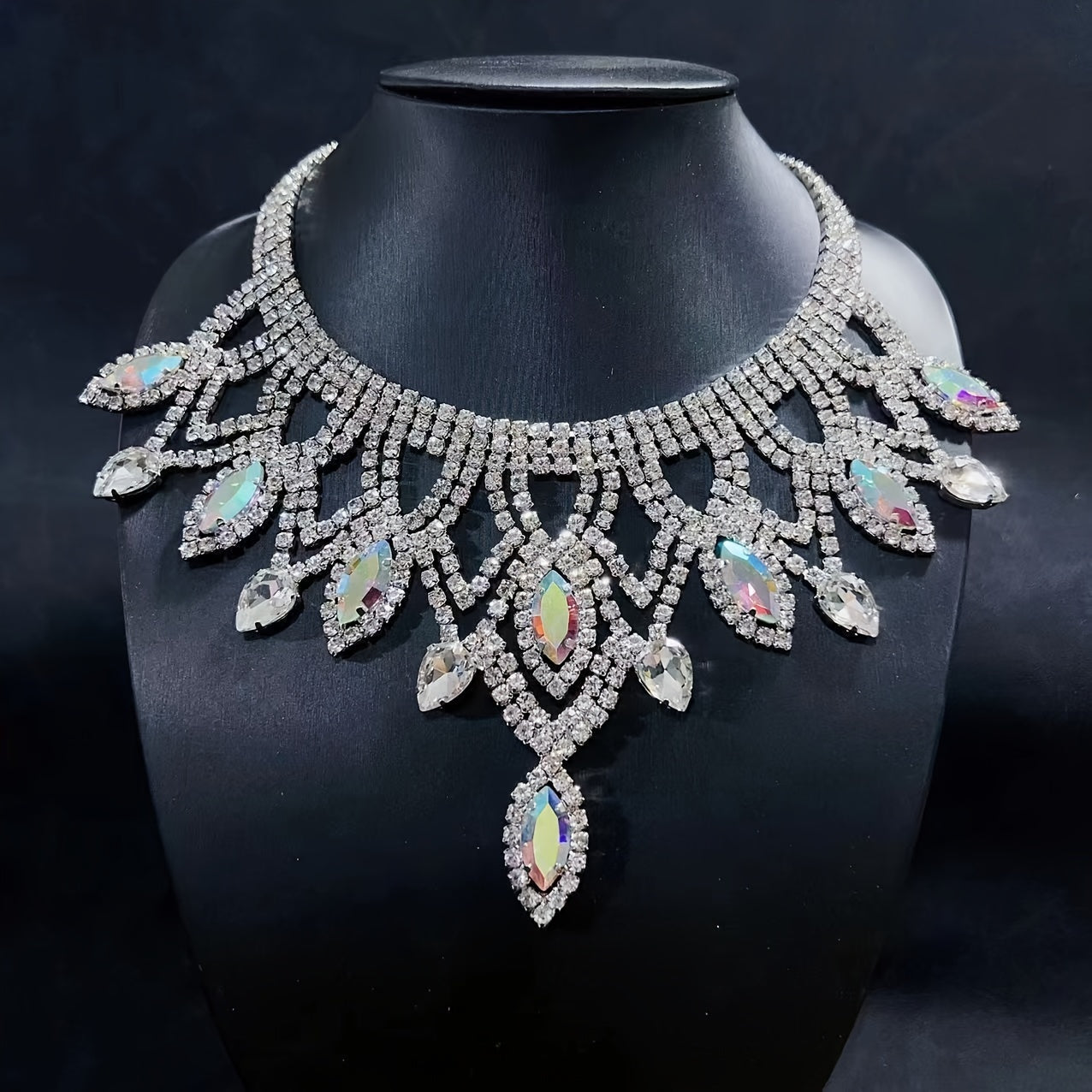 Vibrant Bohemian Crystal Rhinestone Necklace- Handcrafted Ethnic Charm Gold/Whitegold