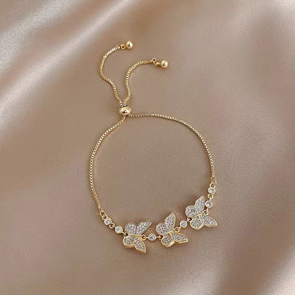 14K Gold Plated Butterfly Rhinestones Luxury Bracelet