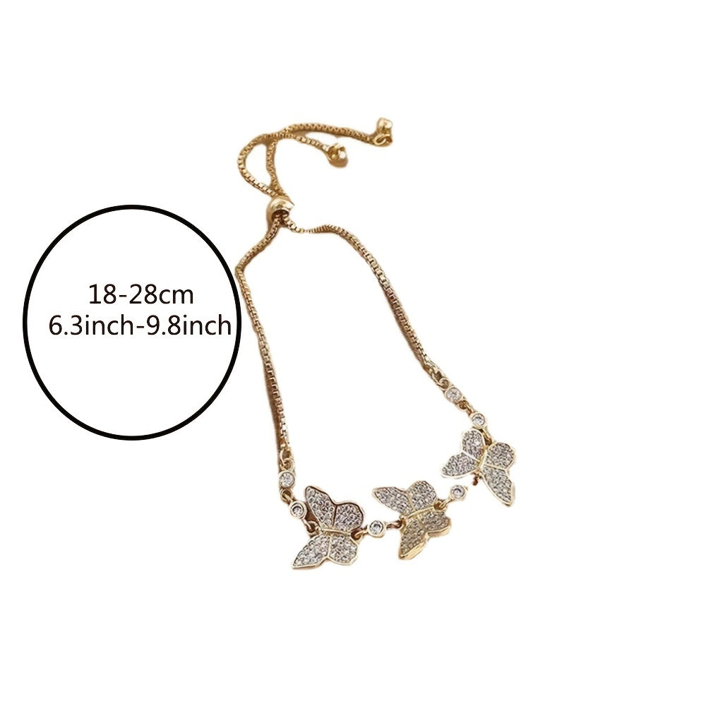 14K Gold Plated Butterfly Rhinestones Luxury Bracelet
