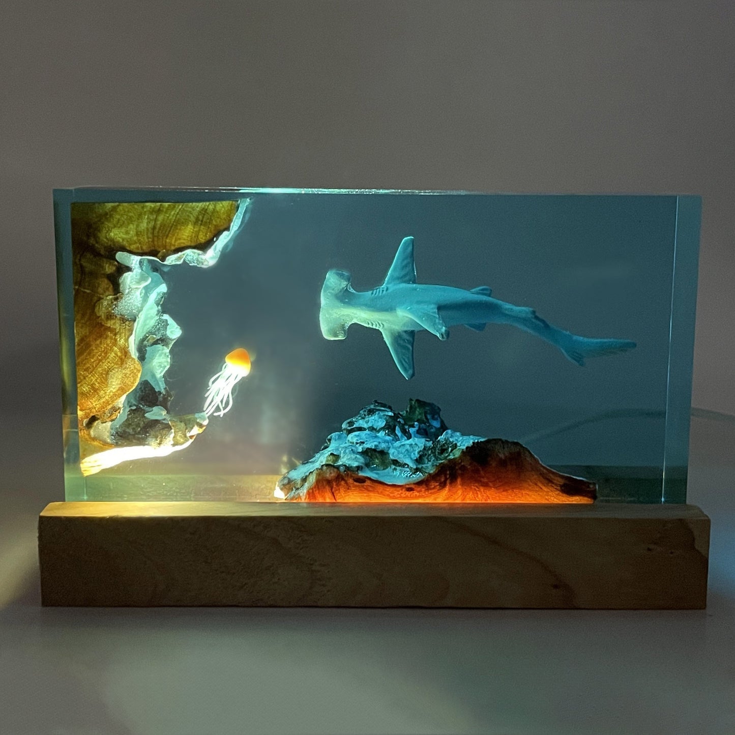Unique Handmade Shark & Jellyfish Resin Lamp