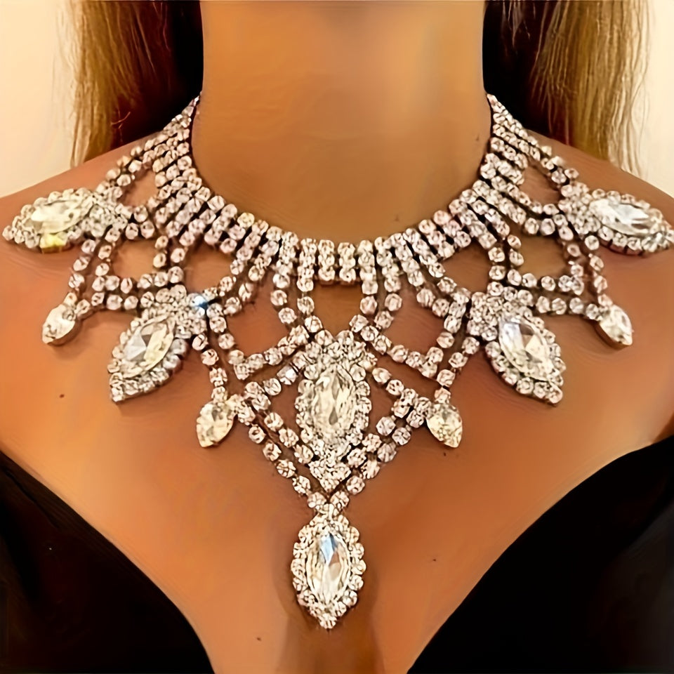 Vibrant Bohemian Crystal Rhinestone Necklace- Handcrafted Ethnic Charm Gold/Whitegold