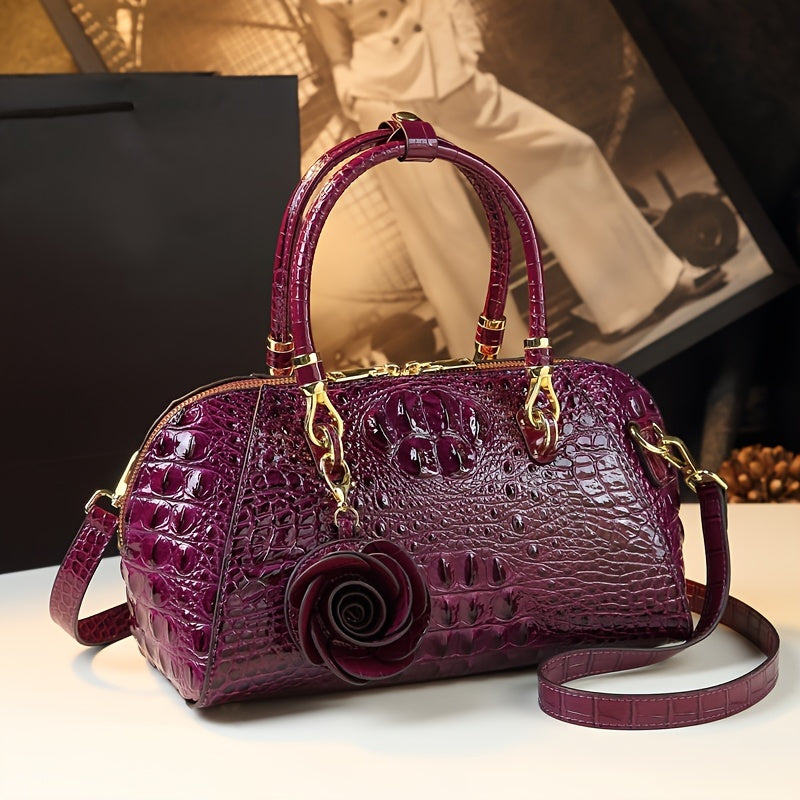 Luxury Top Handle Satchel, Crocodile leather Bag