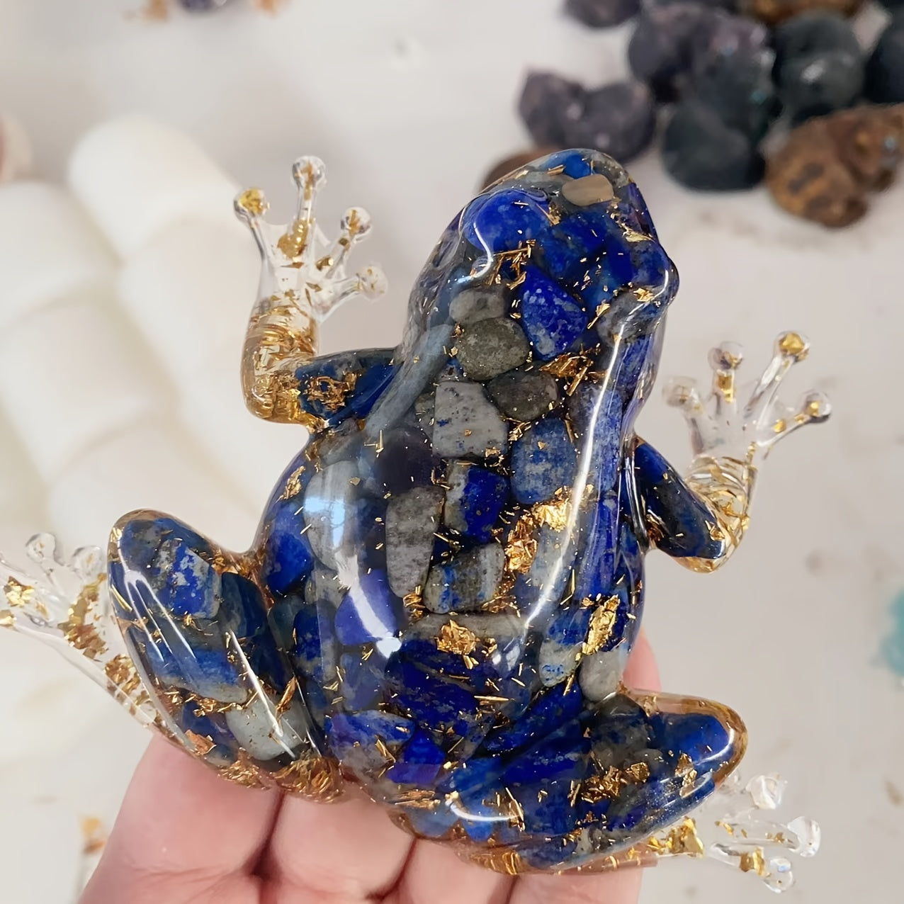 Sparkling Crystal Resin Frog Ornament Handcrafted Table