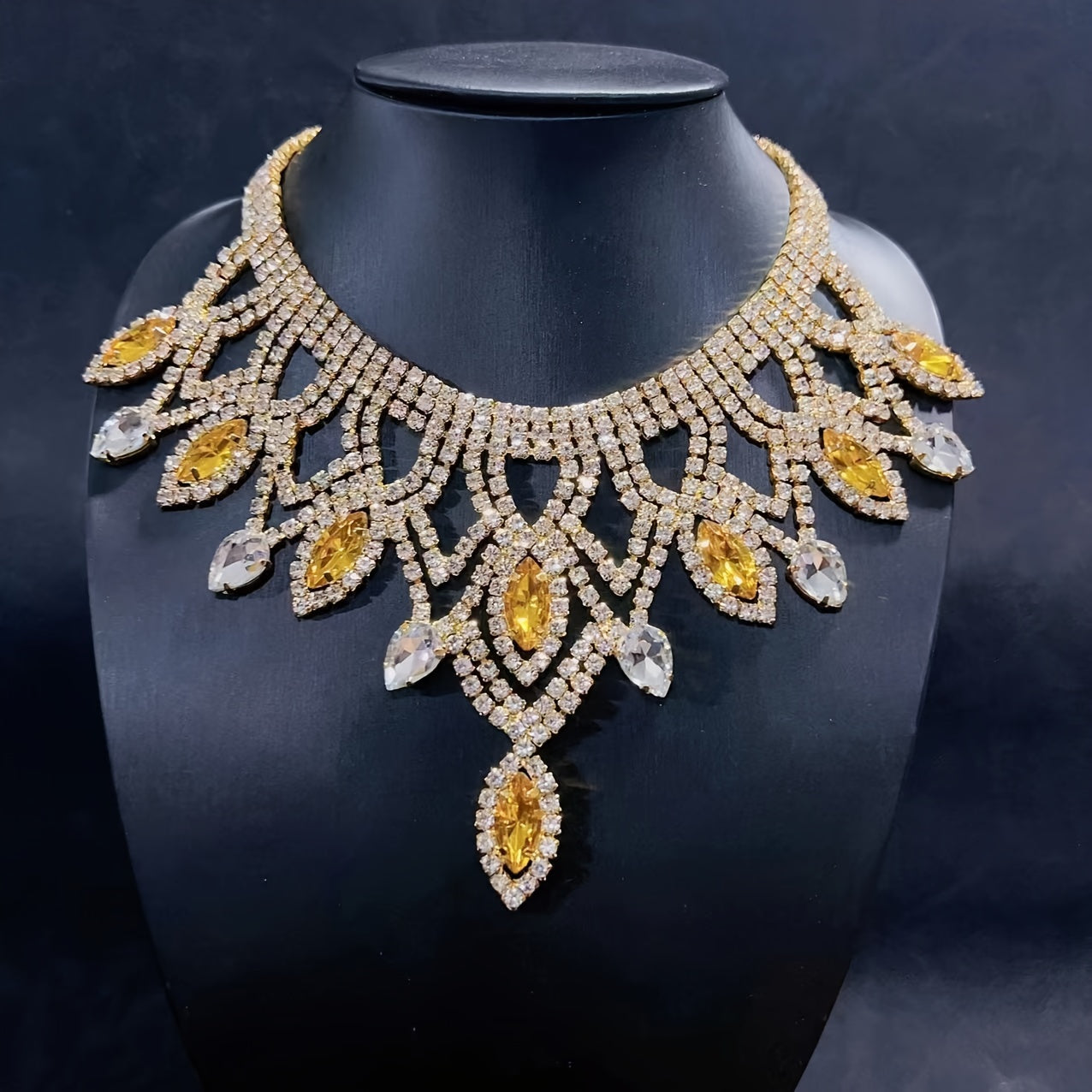 Vibrant Bohemian Crystal Rhinestone Necklace- Handcrafted Ethnic Charm Gold/Whitegold