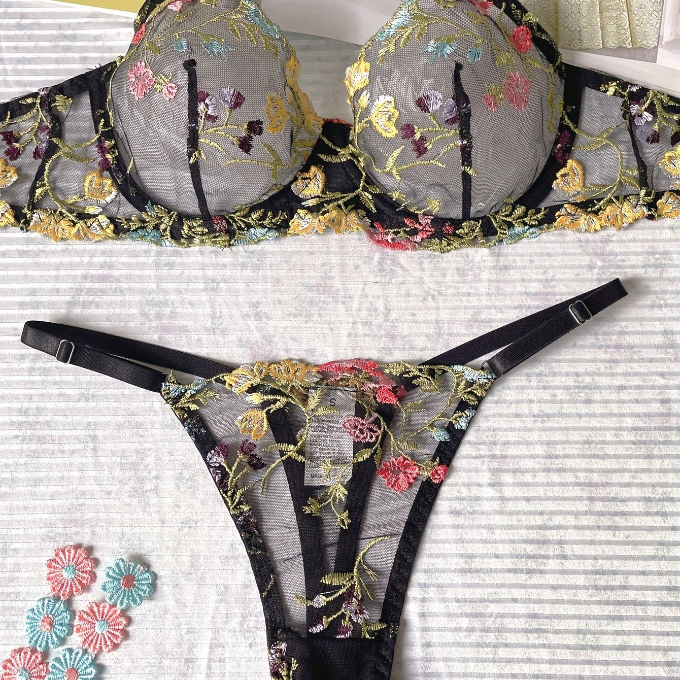 Romantic Luxury Floral Embroidery Lingerie Ensemble
