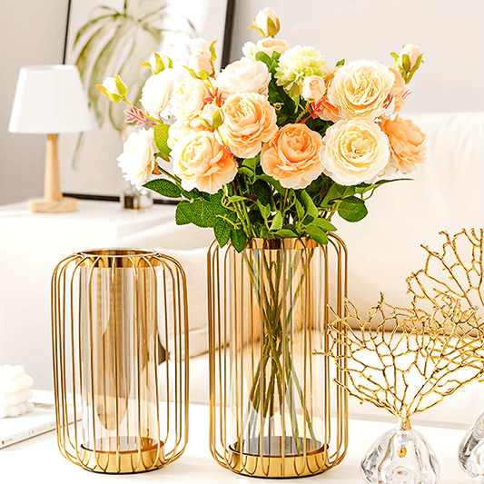 Exquisite Metal-Glass Vase  Luxury Design Handcrafted Iron Art