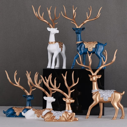 Majestic Blue Reindeer Figurines
