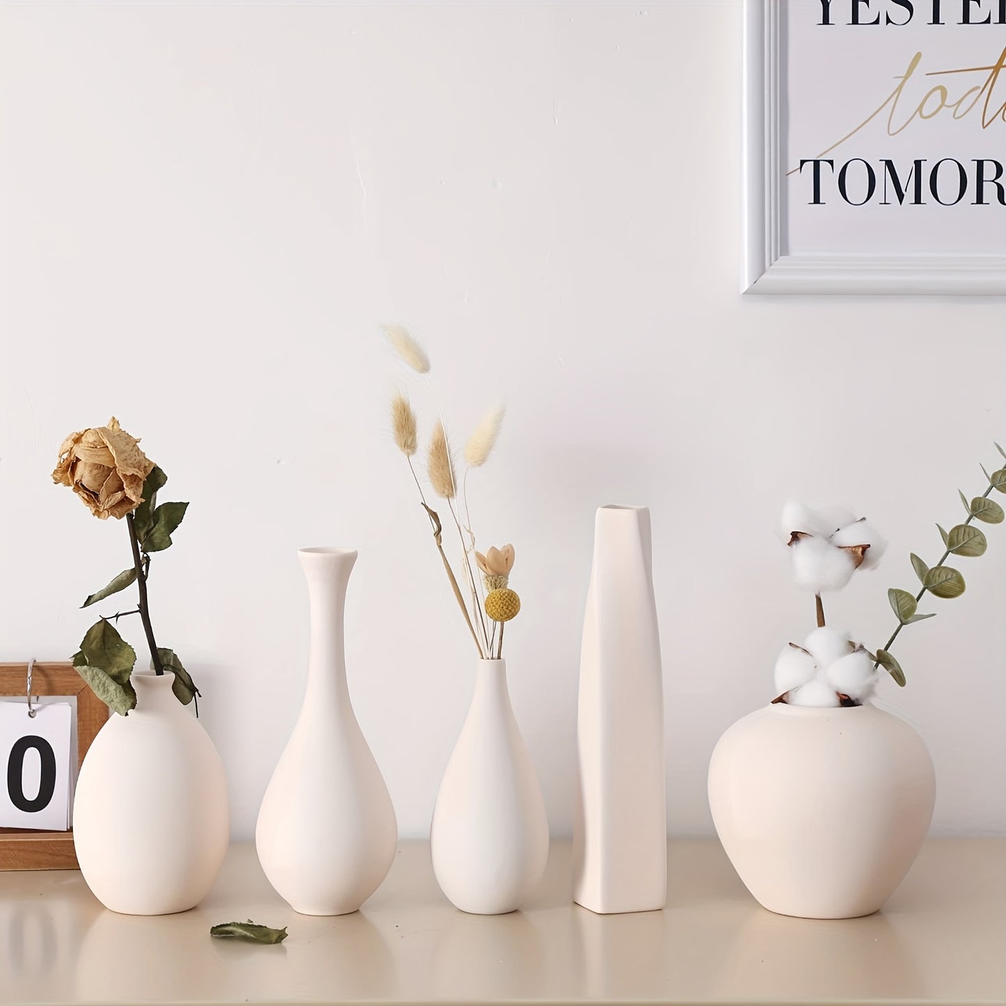 Modern Rustic Farmhouse White Ceramic Vase for Pampas Grass and Dried Flowers