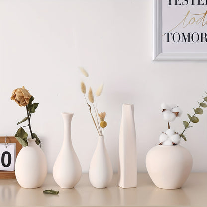 Modern Rustic Farmhouse White Ceramic Vase for Pampas Grass and Dried Flowers