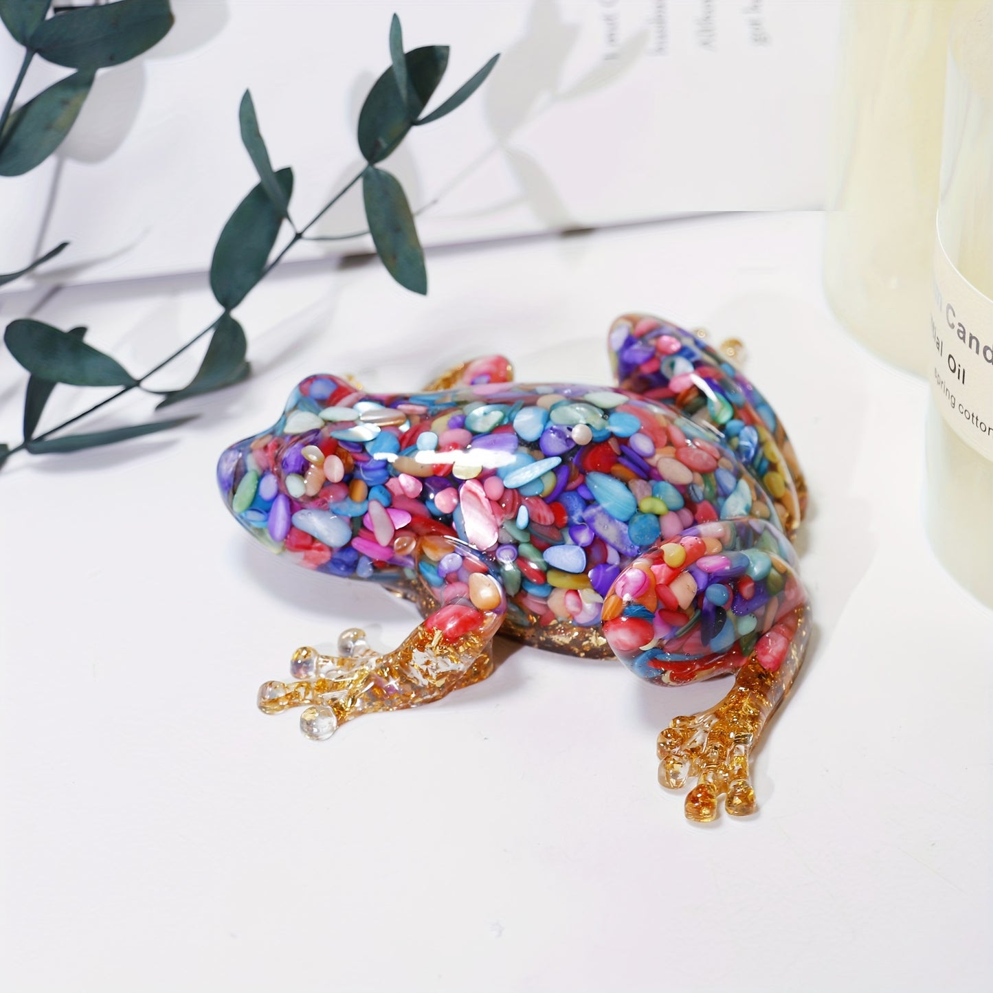 Sparkling Crystal Resin Frog Ornament Handcrafted Table