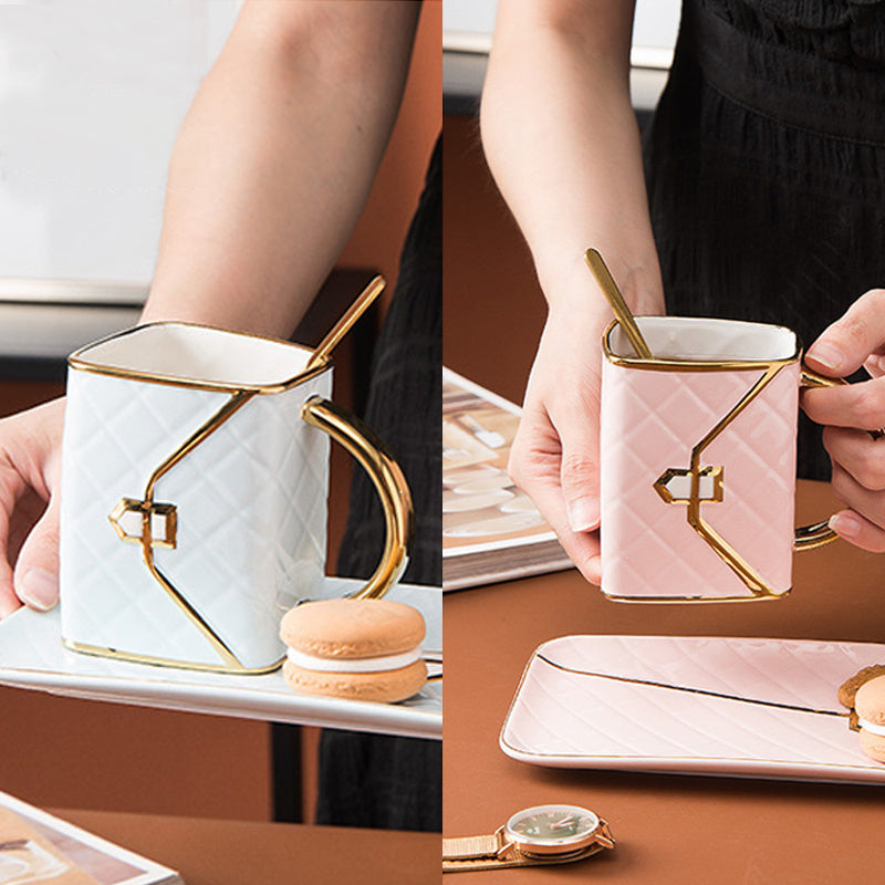 Chic 1-Set Ceramic Tea Cup with Saucer - Bag-Inspired Design - Luxury Afternoon