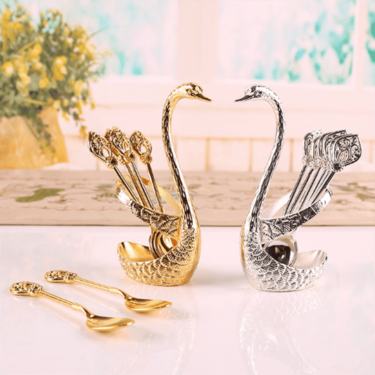 Luxury Stainless Steel Dinnerware Set Swan Base Stand Spoons