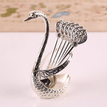 Luxury Stainless Steel Dinnerware Set Swan Base Stand Spoons