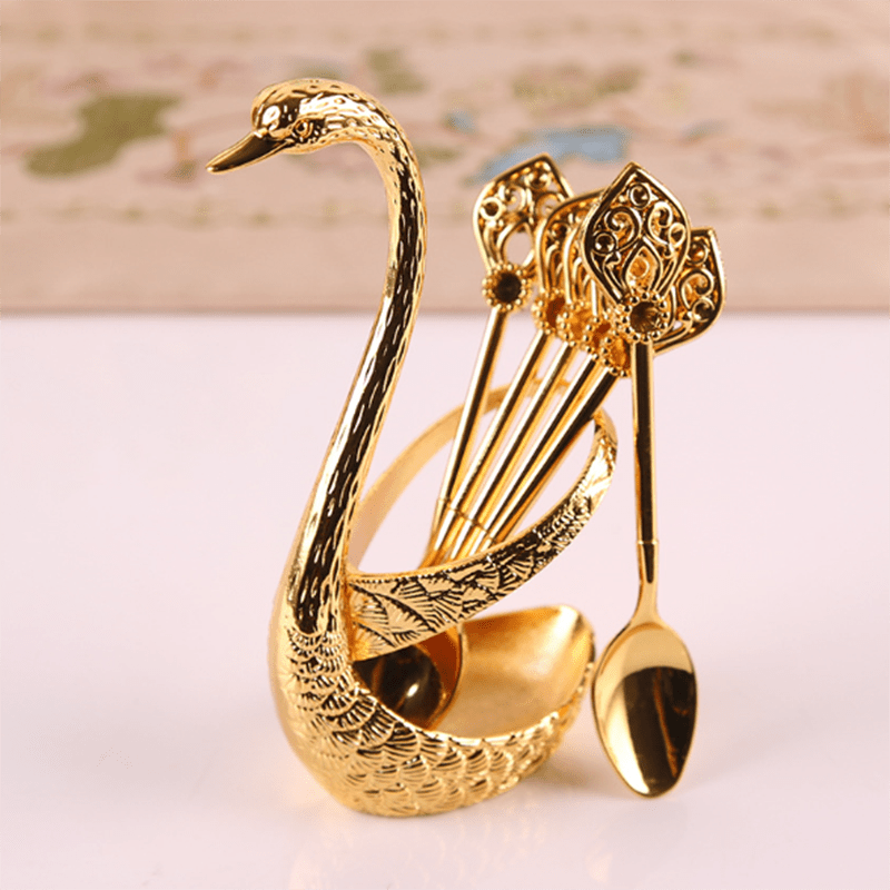 Luxury Stainless Steel Dinnerware Set Swan Base Stand Spoons