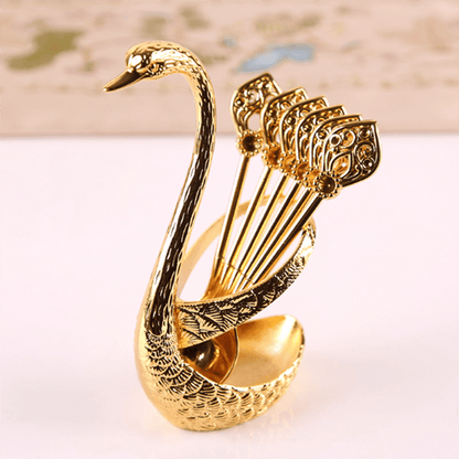 Luxury Stainless Steel Dinnerware Set Swan Base Stand Spoons