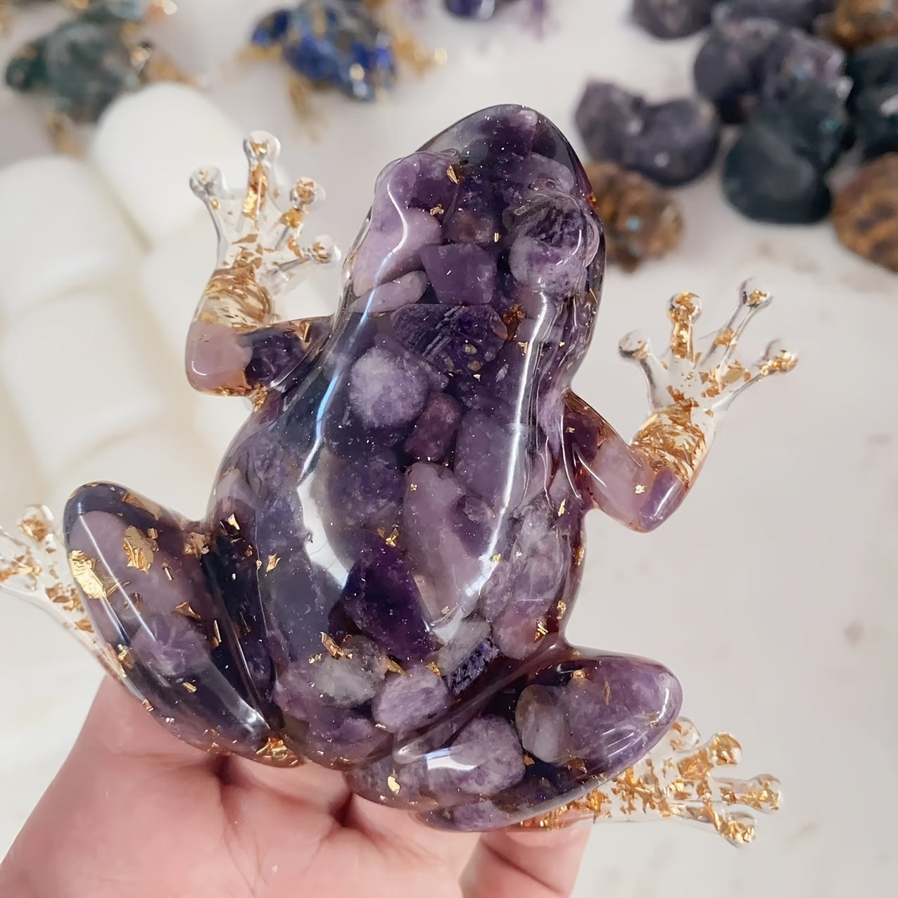 Sparkling Crystal Resin Frog Ornament Handcrafted Table