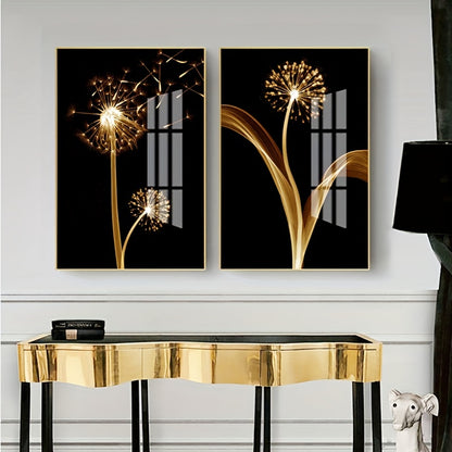 3pcs Golden Abstract Taraxacum Luxury Wall Art Canvas Painting