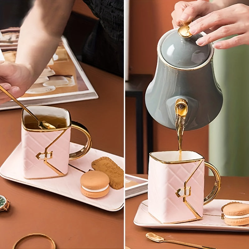 Chic 1-Set Ceramic Tea Cup with Saucer - Bag-Inspired Design - Luxury Afternoon