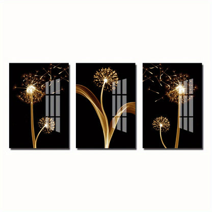 3pcs Golden Abstract Taraxacum Luxury Wall Art Canvas Painting