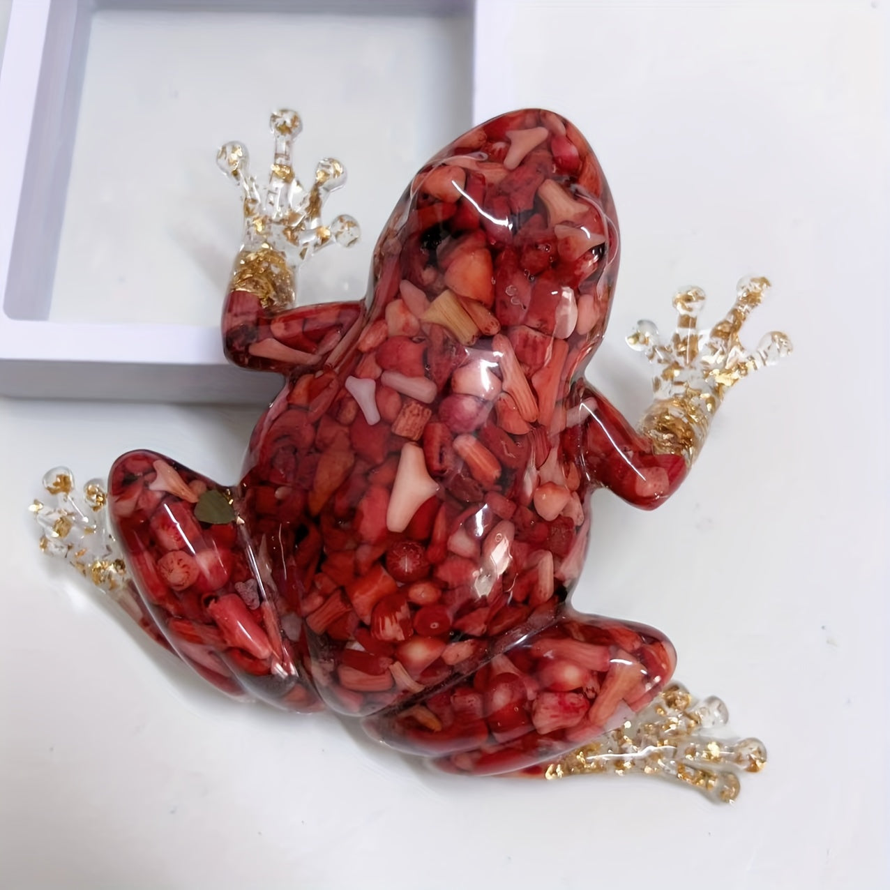 Sparkling Crystal Resin Frog Ornament Handcrafted Table