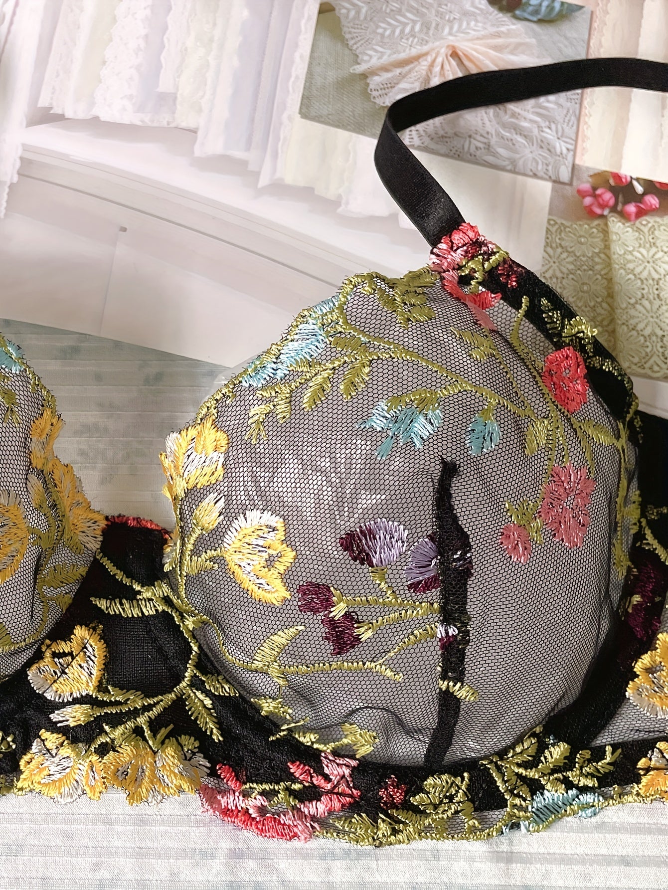 Romantic Luxury Floral Embroidery Lingerie Ensemble