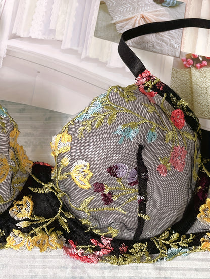 Romantic Luxury Floral Embroidery Lingerie Ensemble