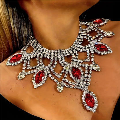 Vibrant Bohemian Crystal Rhinestone Necklace- Handcrafted Ethnic Charm Gold/Whitegold